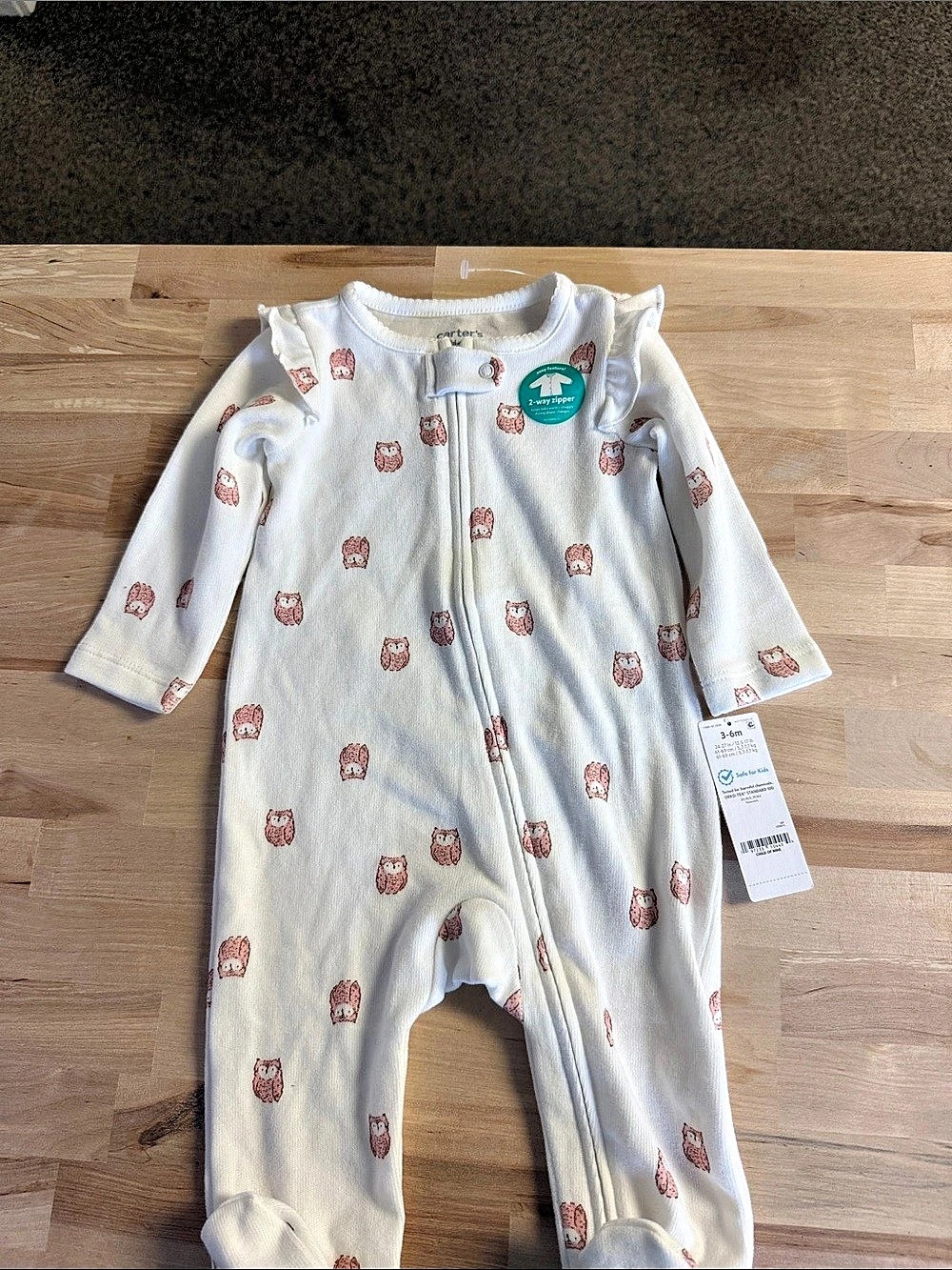 cloud island Owl Print Zip Footie NWT